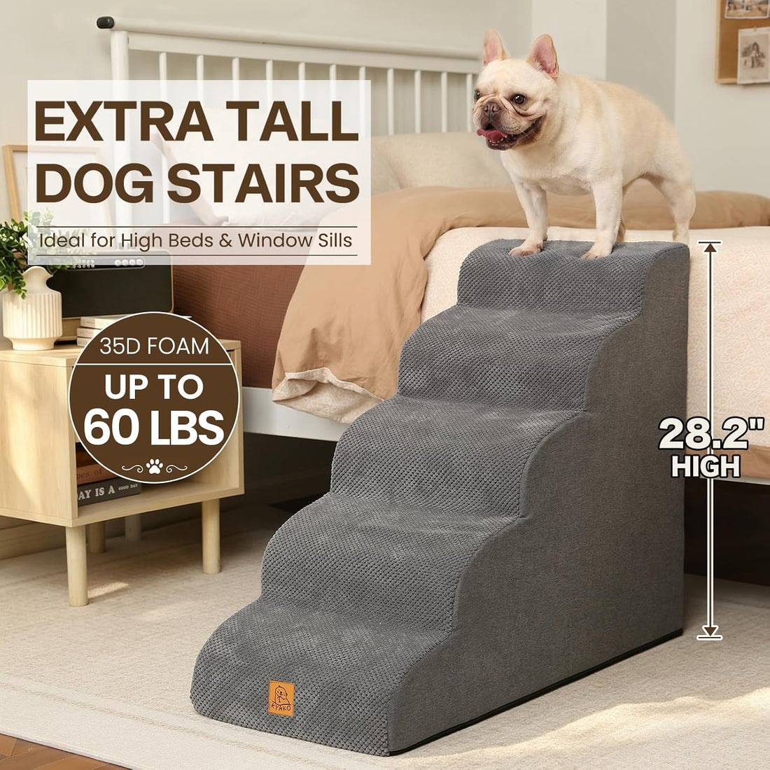 Pet Stairs for High Beds, 28.2" H 5-Step Dog Steps for Small & Medium