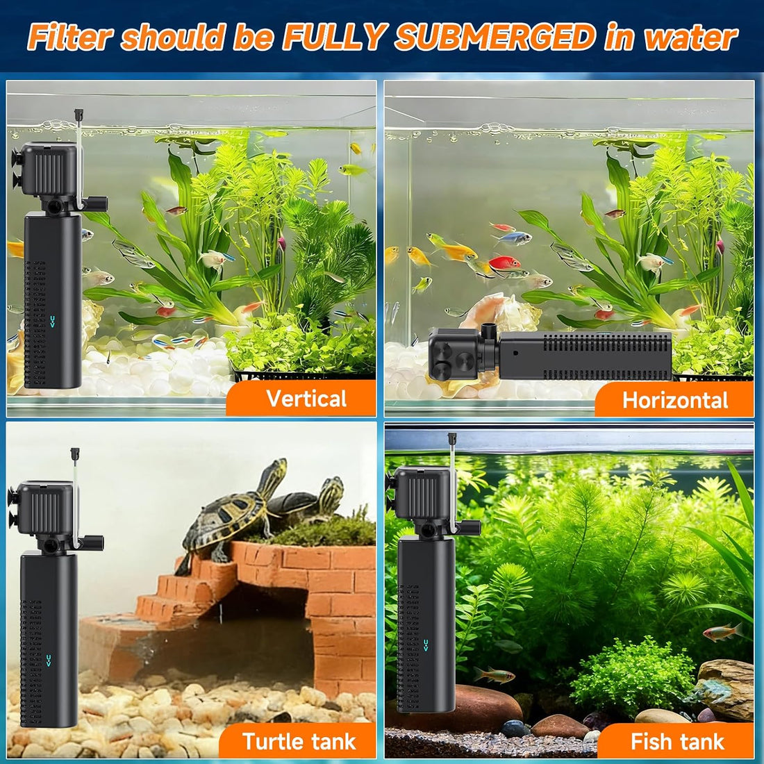 25W UV Aquarium Filter, 200 GPH Pump with Timer for 20-75 Gal Tanks
