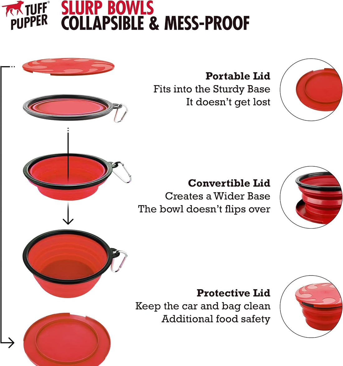 Tuff Pupper SuperBigSlurp Collapsible Dog Bowls, Extra Large Capacity