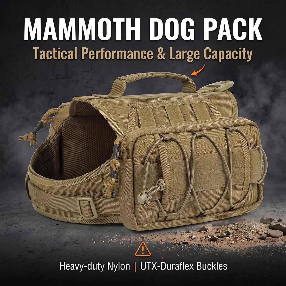 Tactical Dog Backpack Harness with Side Pockets for Medium-Large Dogs