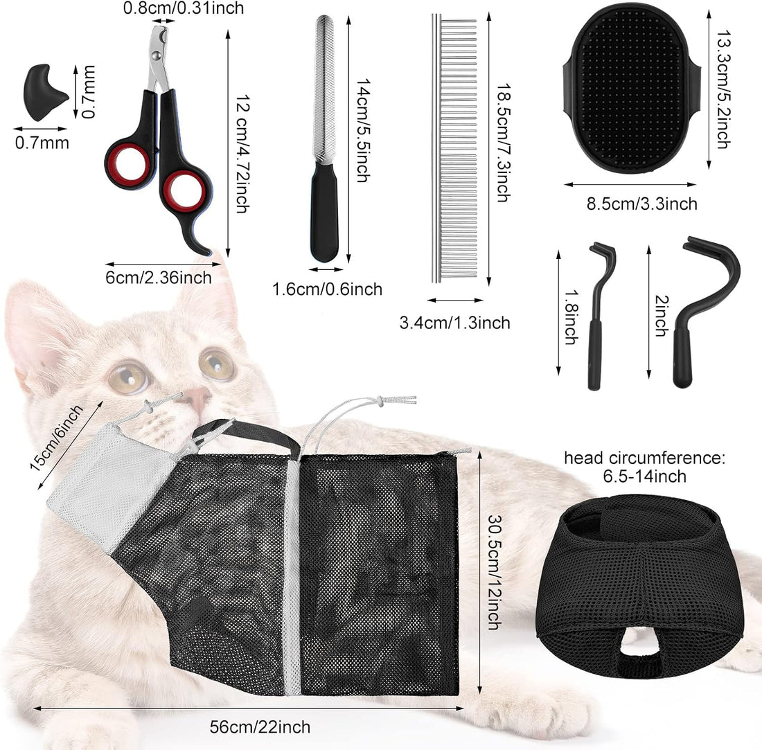 9 Pcs Cat Bathing Bag Set Cat Shower Bag