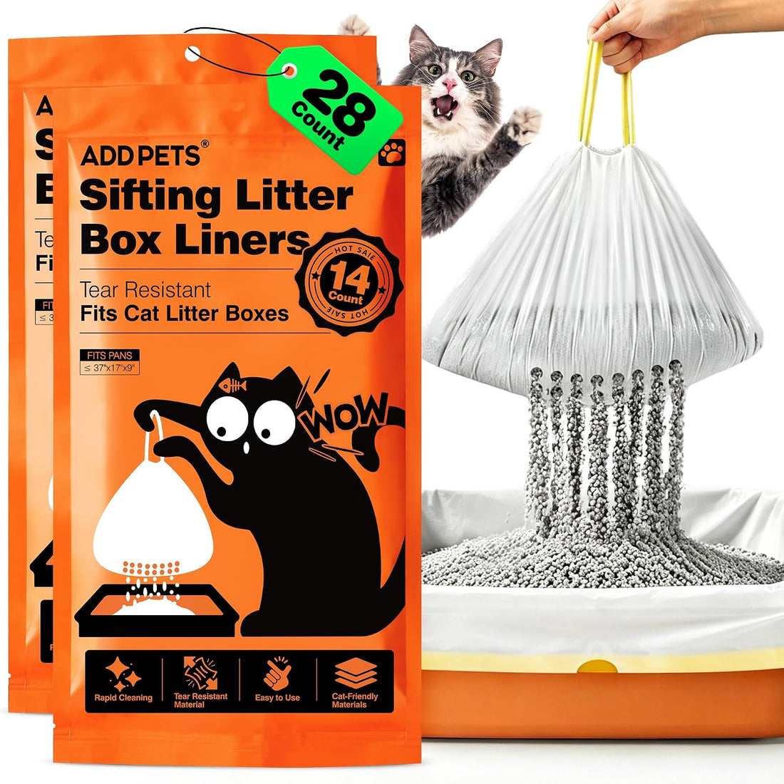 ADDPETS Sifting Litter Box Liners 14 Count,Precision Holes,Quick Clean