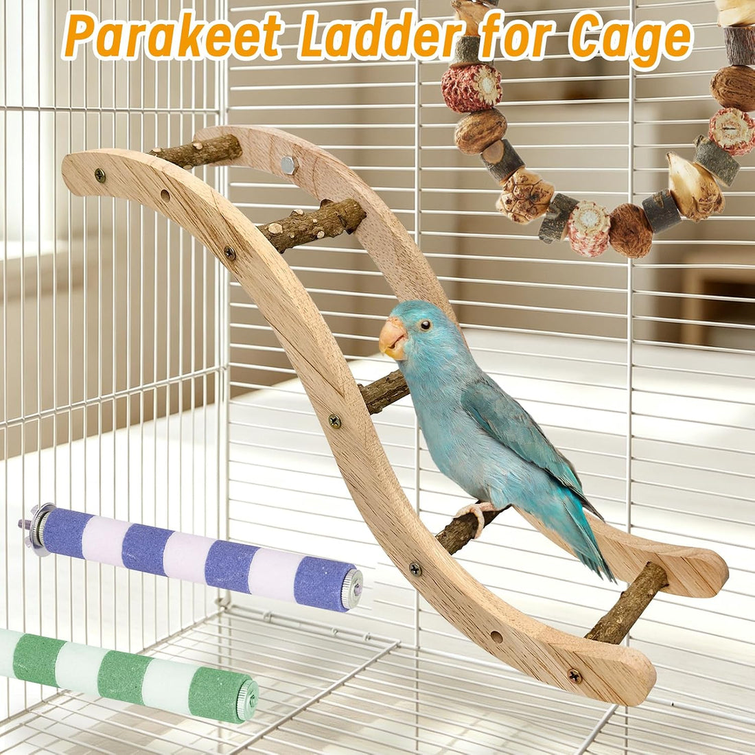 Hamiledyi Nature Wooden Bird Ladder Pet Parrots Climb Bridge Exercise