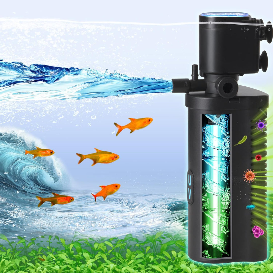 COOSPIDER Aquarium Filter with 6W U-V Light 158GPH for 10-45 Gallon