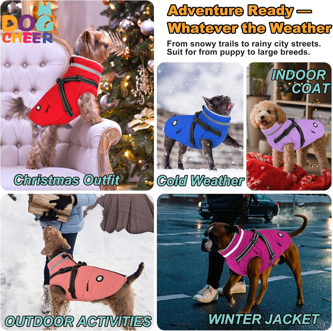 Dogcheer Dog Winter Coat with Harness, Waterproof Dog Warm Jacket