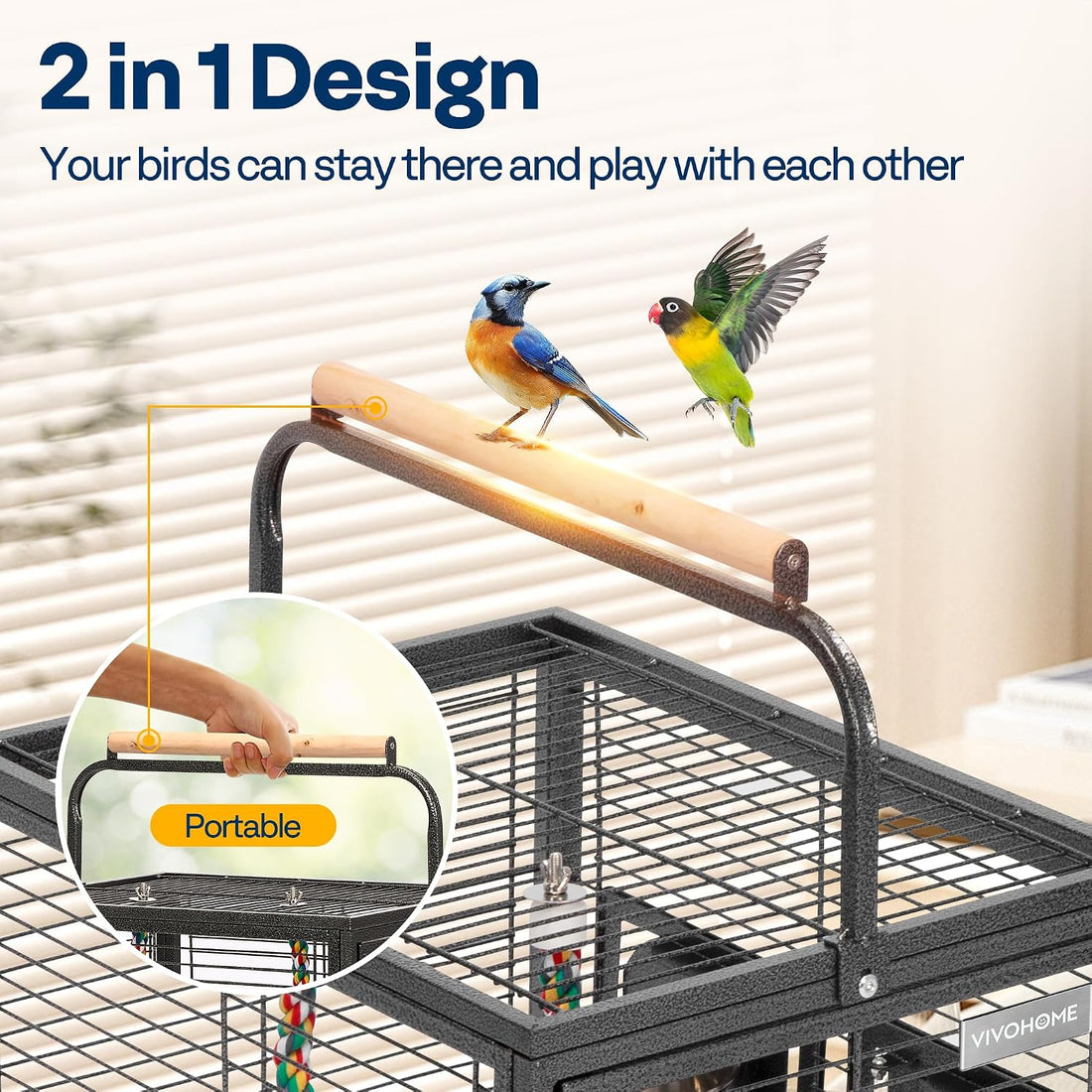 VIVOHOME 19 Inch Wrought Iron Bird Travel Carrier Cage for Parrots