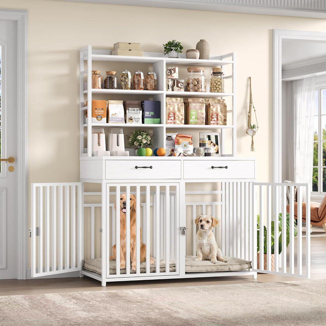 Keyluv 71''H x 47.2''W Large Dog Crate Furniture with 4-Tier Shelves