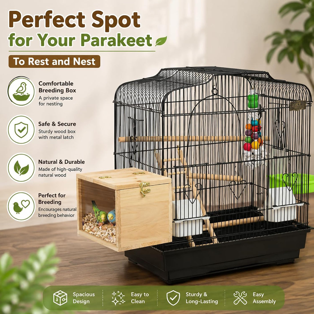 Parakeet Nesting Box,Wooden Parrot Nest Breeding Box with Perch(S)