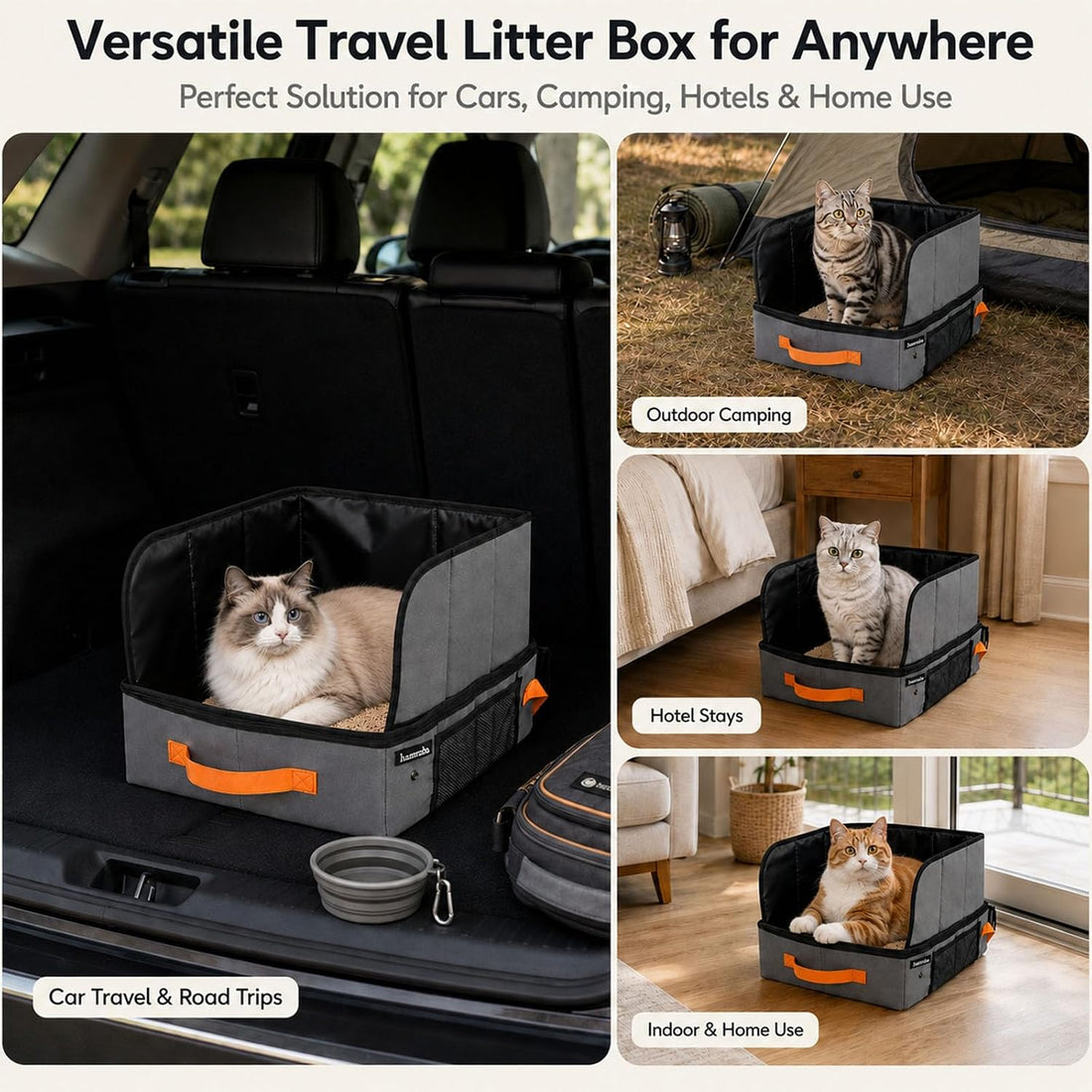 hamraba Large Travel Litter Box for Cats with High Side Shield