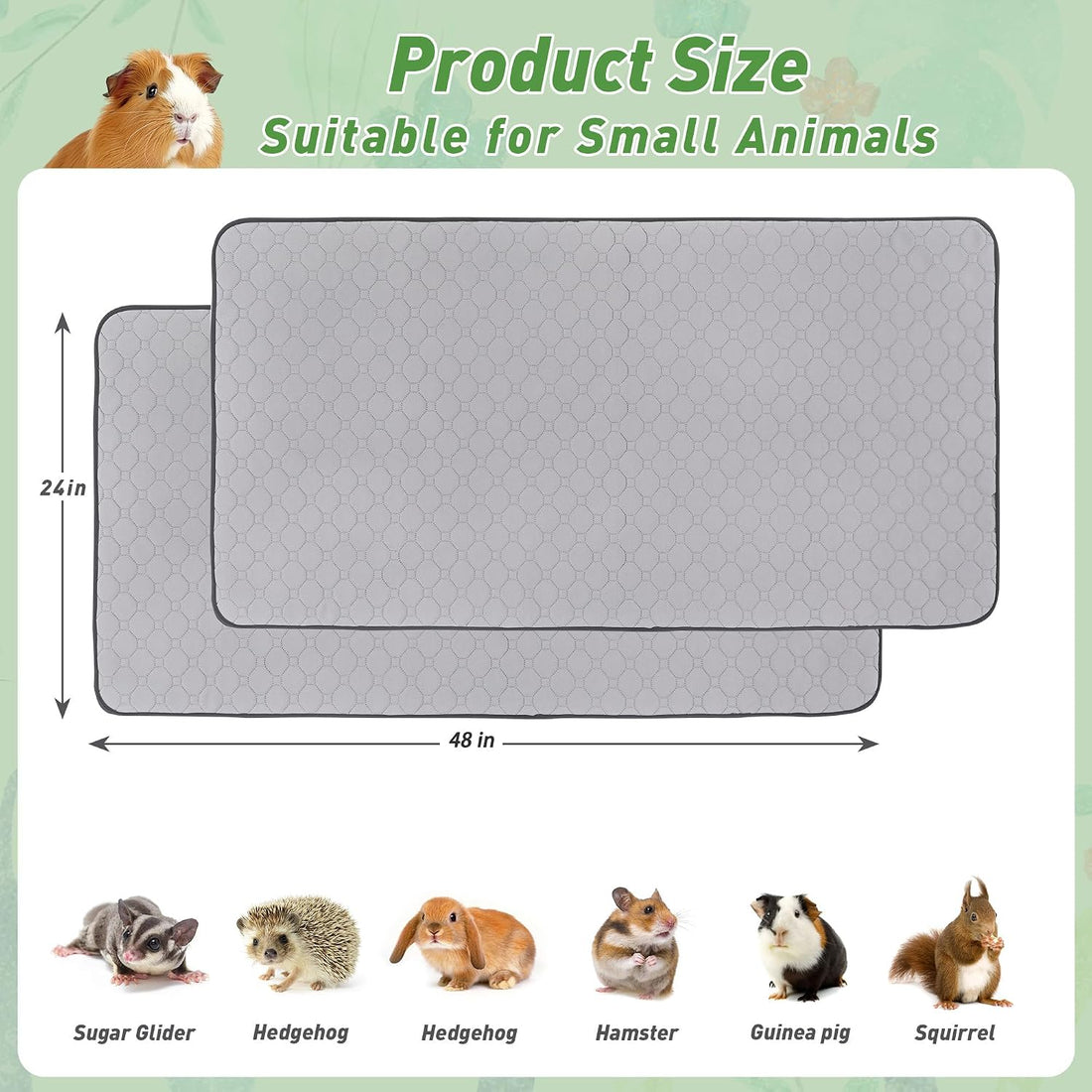 2Pack Guinea Pig Cage Liners, 24''X48'' Washable Guinea Pig Pee Pads