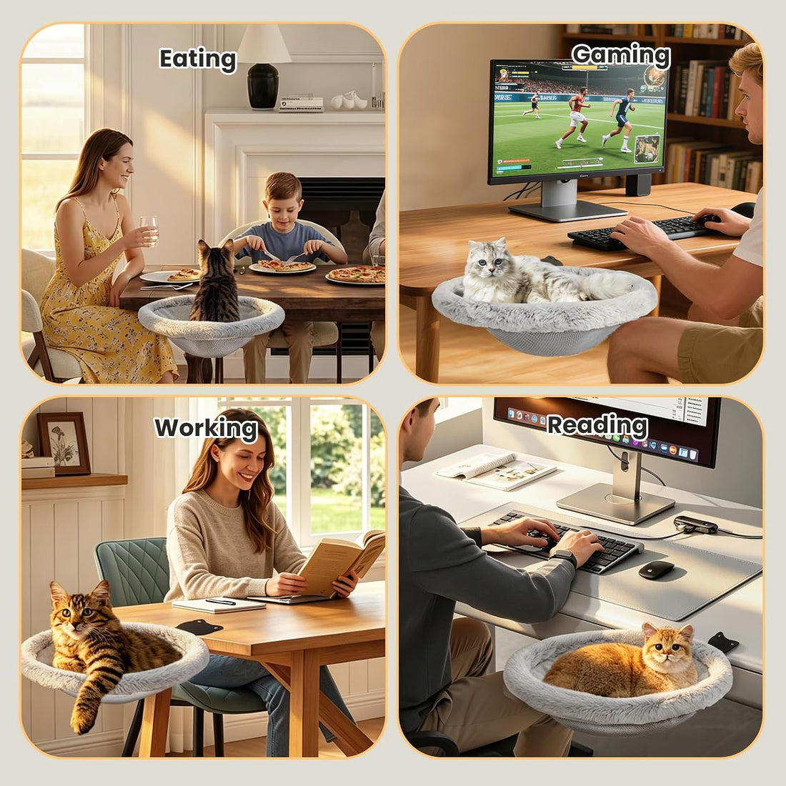 Cat Desk Bed, One-Click Foldable Cat Bed for Desk Hammock Up to 40 Lbs
