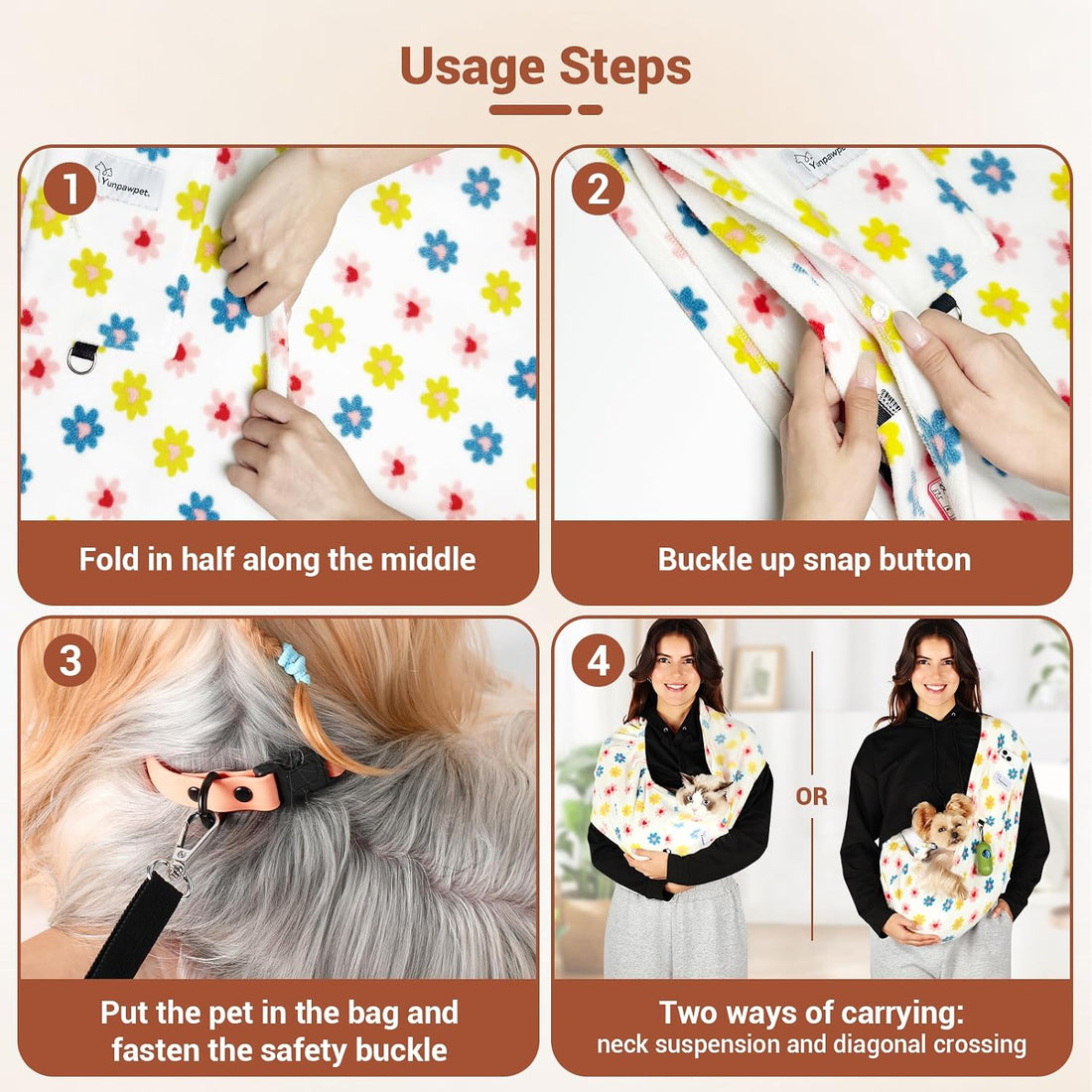 Cat Sling Carrier, Hands-Free Pet Sling for Small Dogs & Cats