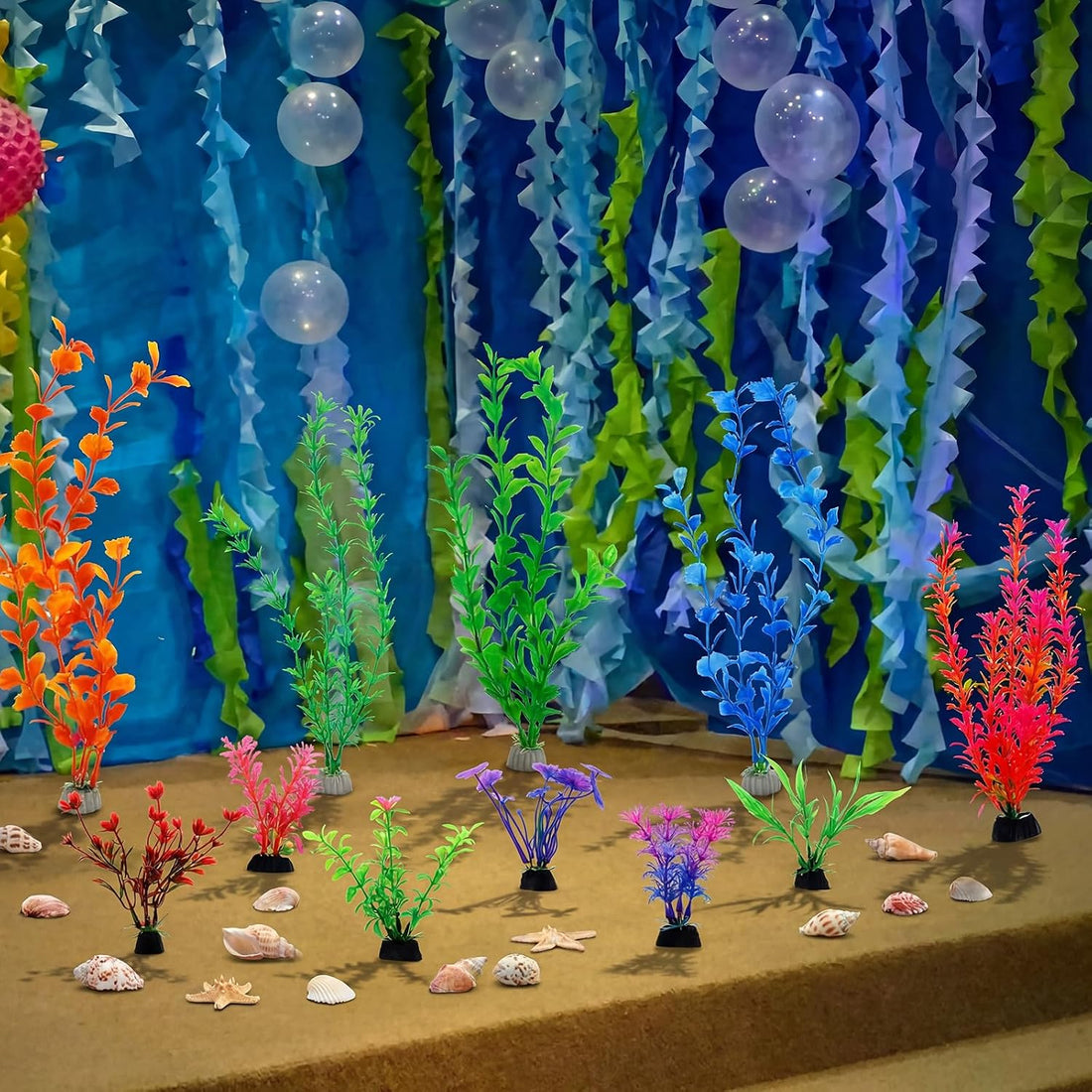 Outus 18 Pcs Artificial Seaweed Plants Ocean Theme Party Table