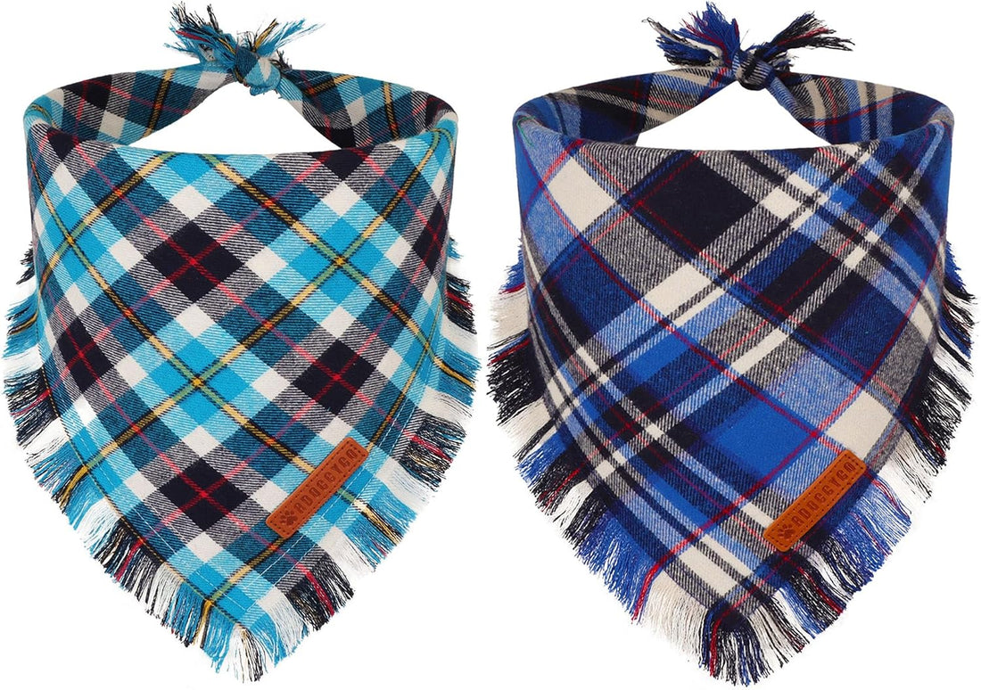 ADOGGYGO Fall Dog Bandana with Tassels Edges, Plaid Thanksgiving Scarf