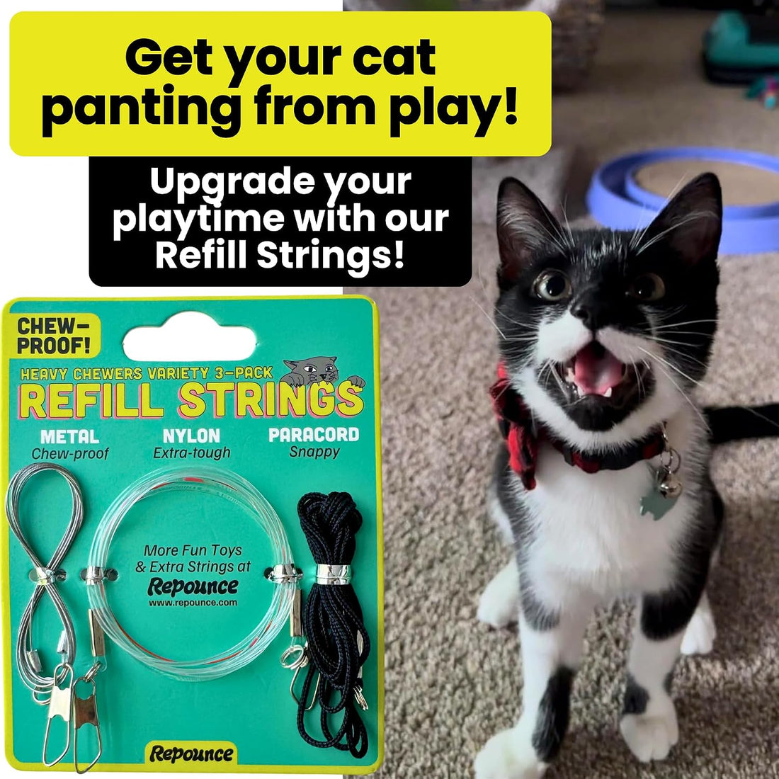 Cat Wand String Replacement 3-Pack, Chew Proof Metal Wire Toy