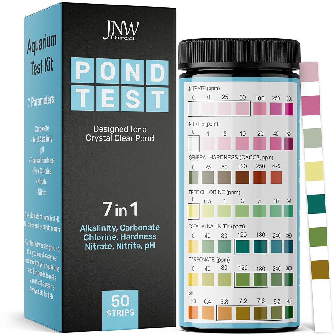 JNW Direct Pond Water Test Kit for Ponds - 7 in 1 Test Strips