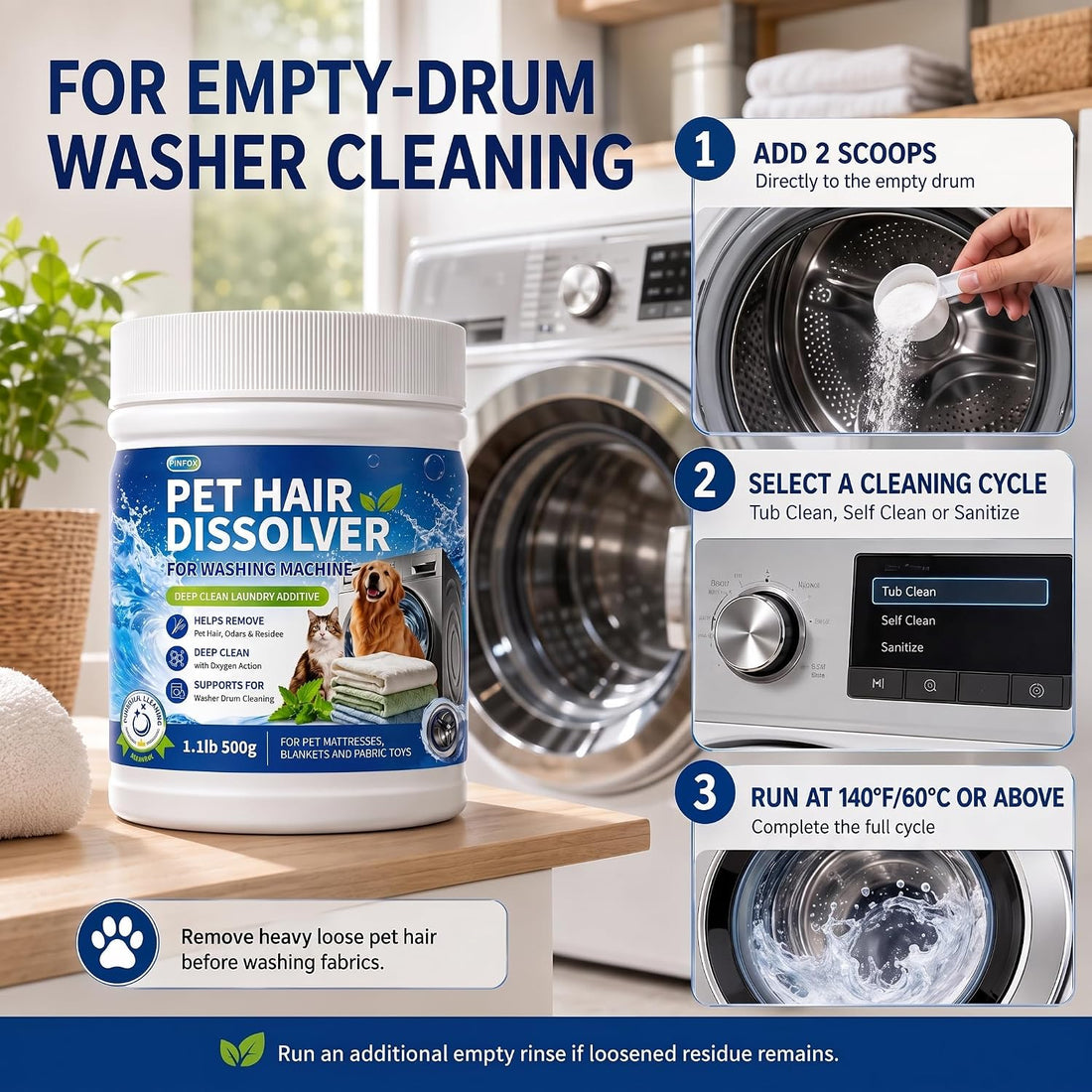 Hair Dissolving Laundry Powder for Dog & Cat Bedding, 500g