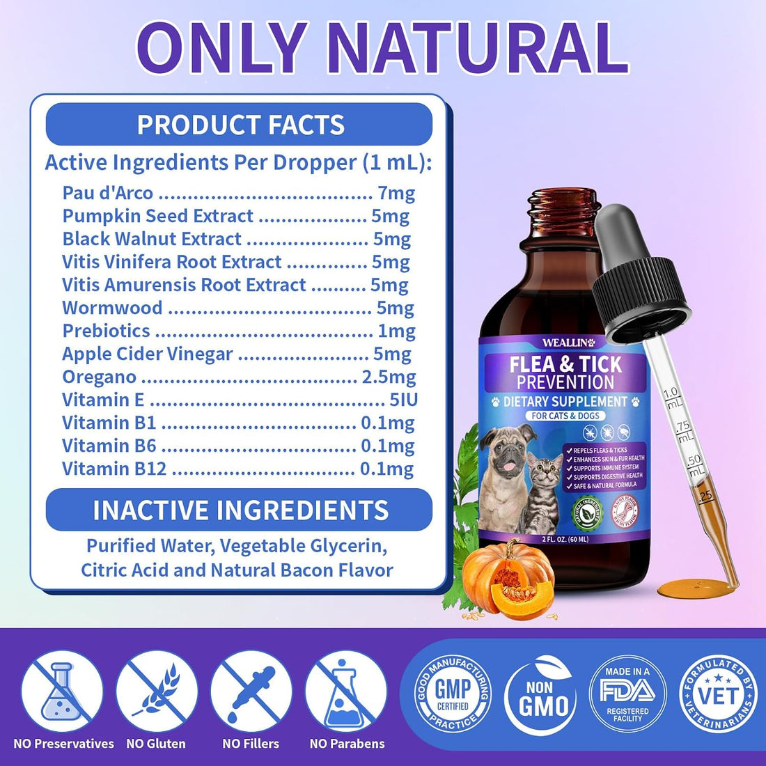 WEALLIN Flea and Tick Support for Dogs and Cats with Multivitamin 60ml