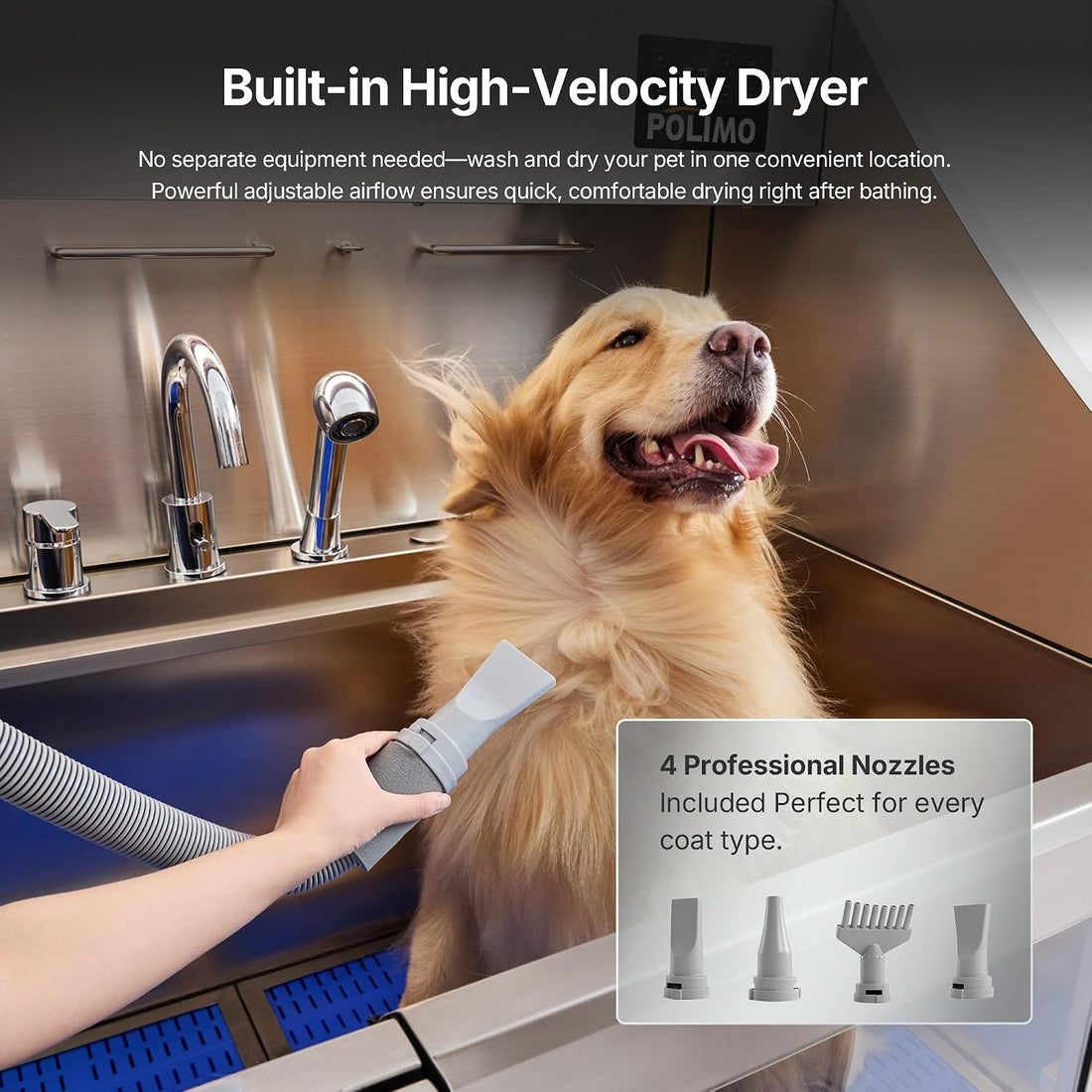 POLIMO Dog Washing Station with Built-in Pet Dryer and LED Display 50"