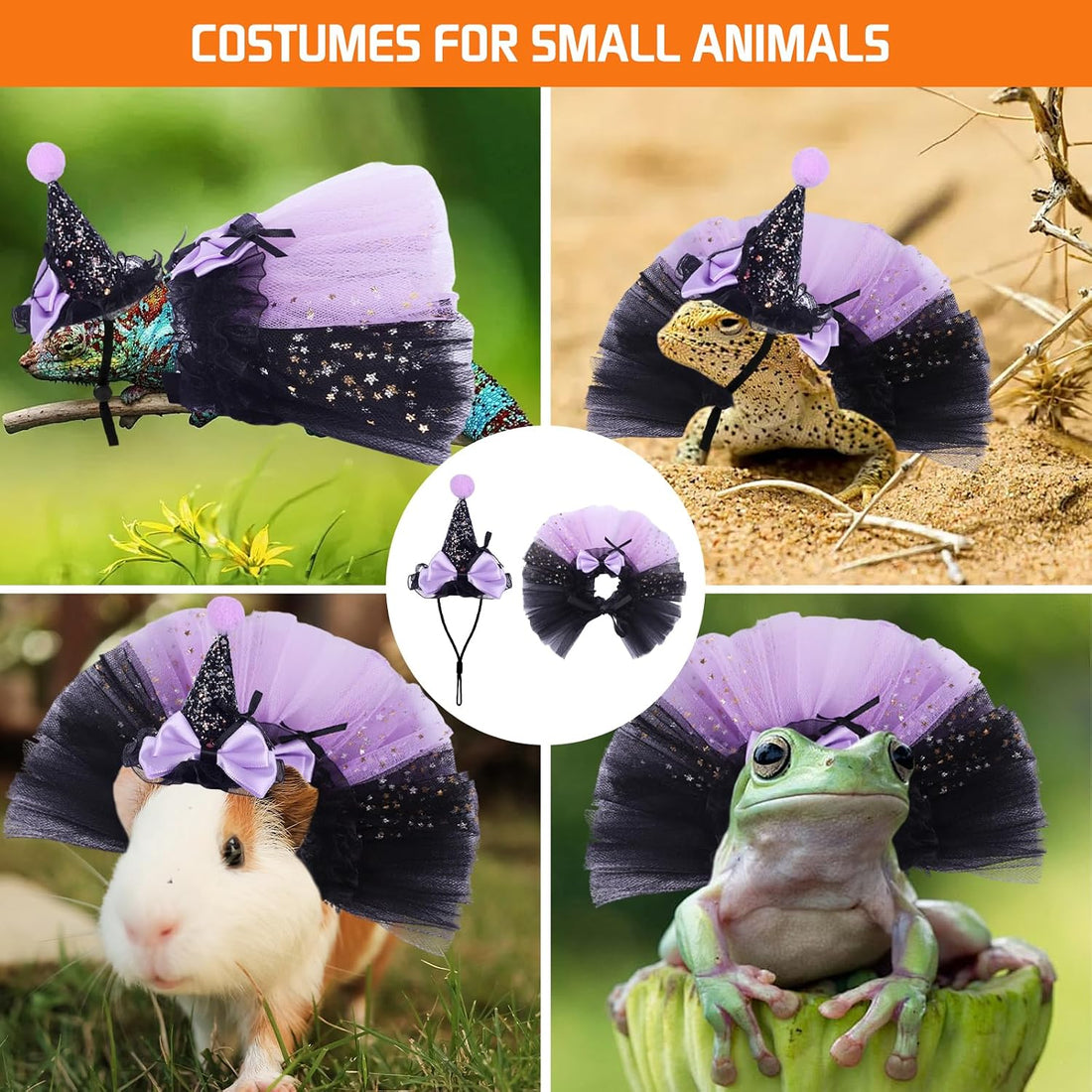 2pcs Bearded Dragon Witch Costume Set Small Pet Adjustable Hat Bow