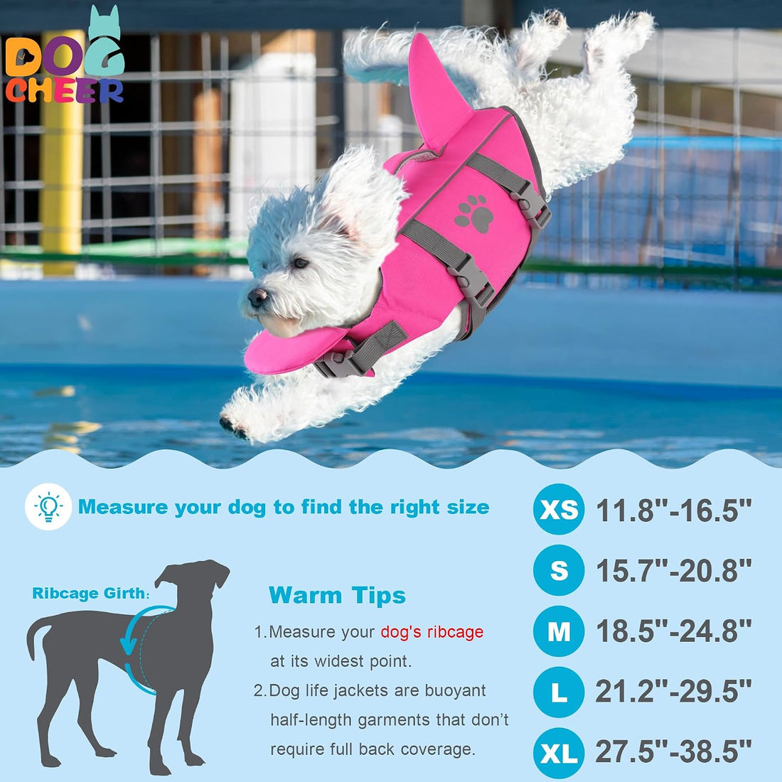 Dogcheer Dog Life Jacket Shark with Rescue Handle