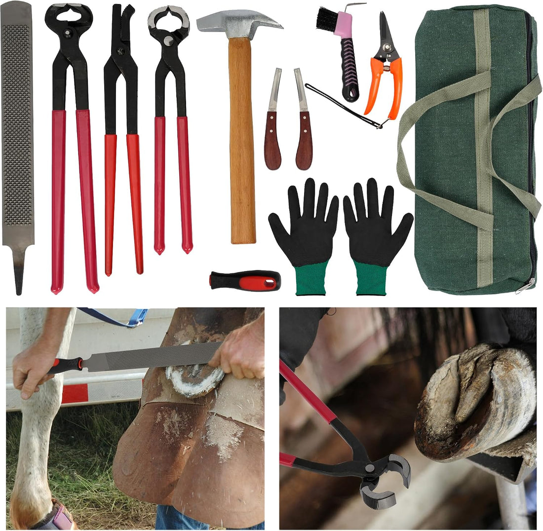 12Pcs Farrier Tools Kit, Hoof Trimming Tools with Tool Bag