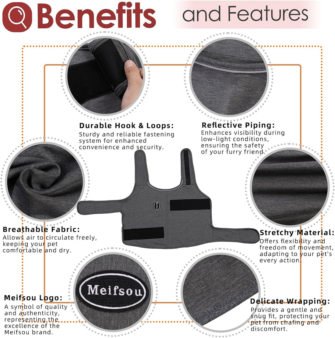 Meifsou Dog Anxiety Vest, Skin-Friendly Thunder Jacket for Dogs