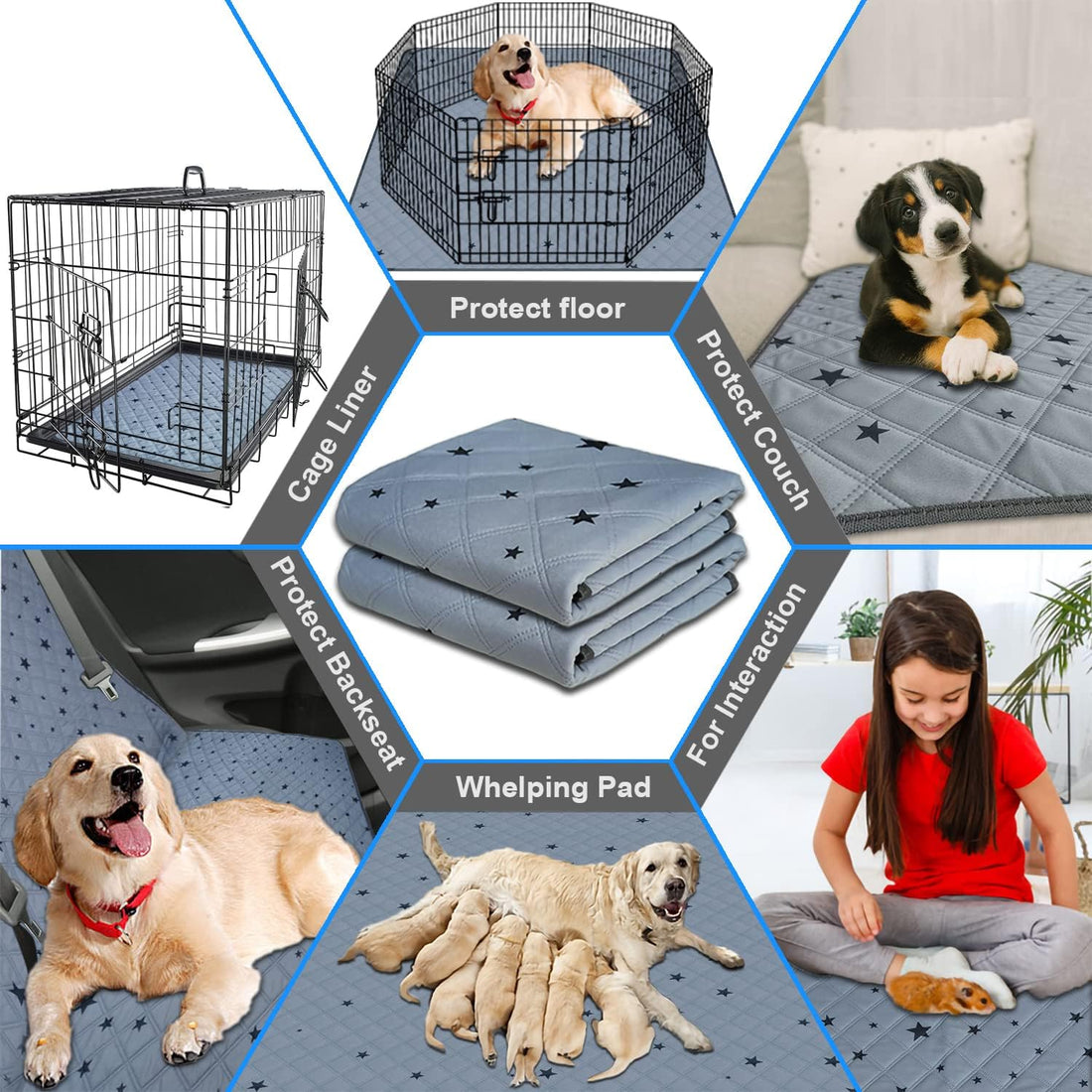 RIOUSSI Washable Pee Pads for Dogs, Reusable, Absorbent, Leakproof