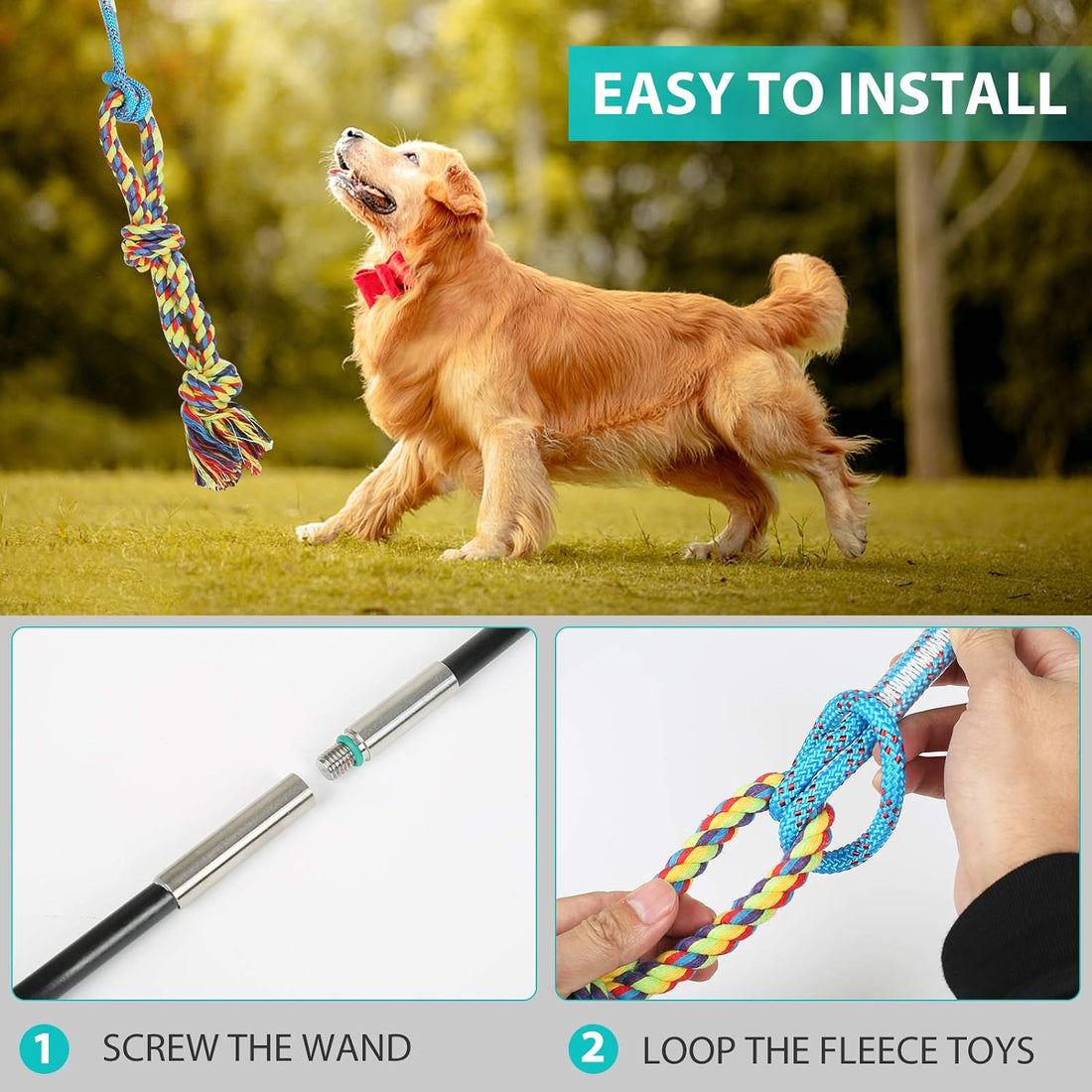 Flirt Pole for Dogs, Interactive Pole for Small Medium Large Dogs