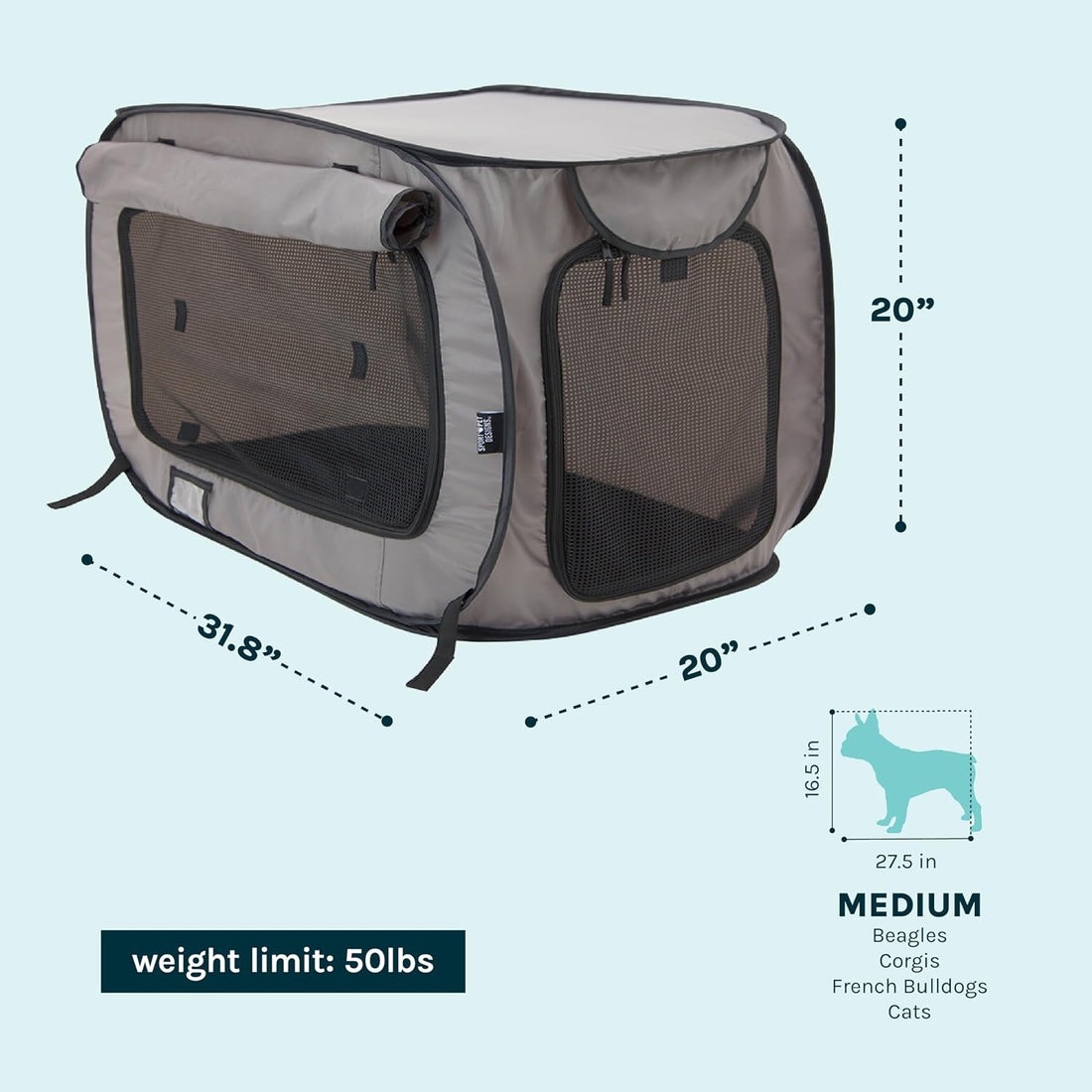 SportPet Designs Large Pop Open Kennel, Portable Cat Cage Kennel