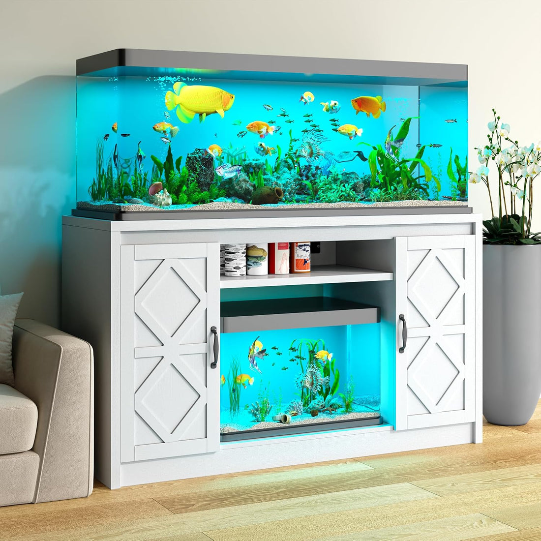 kepptory 75-120 Gallon Fish Tank Stand with Diamond Doors & Power