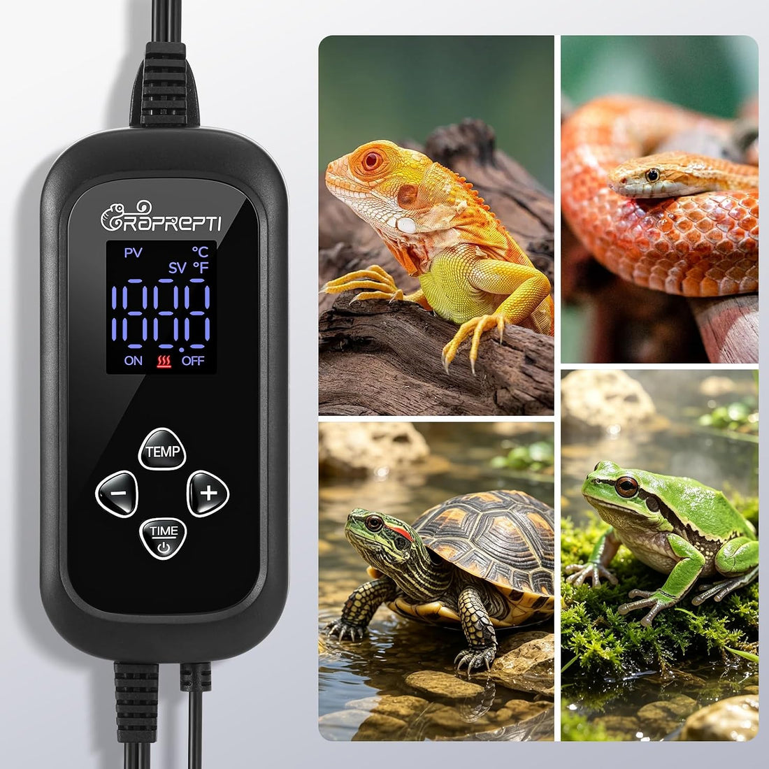 PID Dimming Thermostat for Reptiles with 1-24H Timer Setting