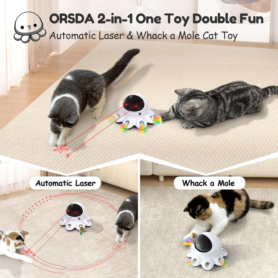 ORSDA Cat Laser Toy, 2-in-1 Interactive Automatic Motion Activated