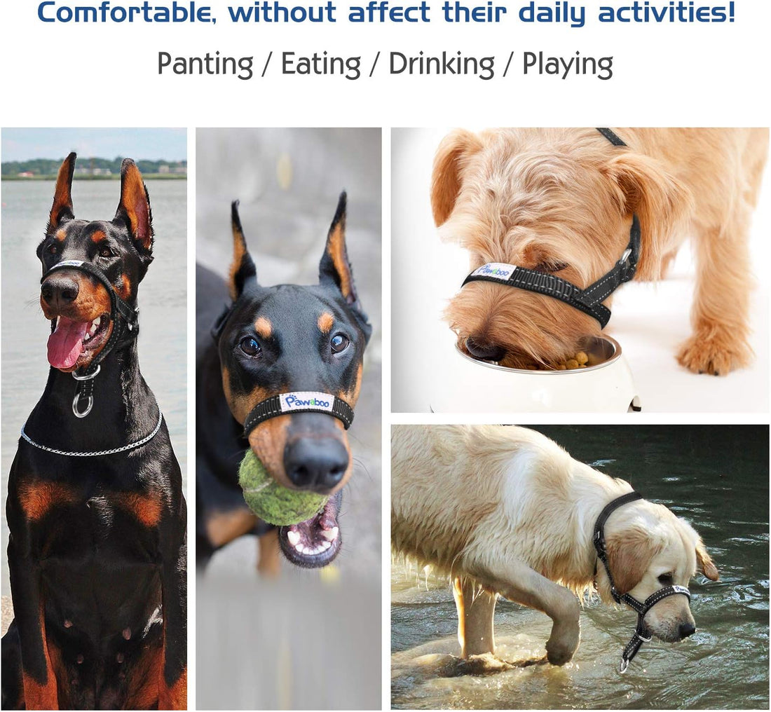 Pawaboo Dog Muzzle, Head Halter Collar for Dog Nylon Reflective