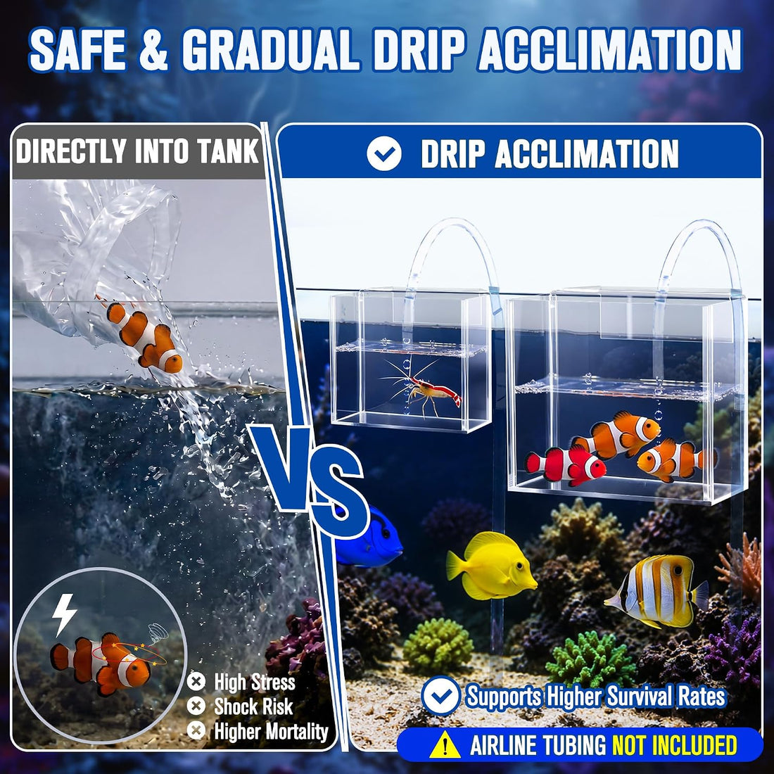 2 Pack Drip Acclimation Container for Fish, Coral & Shrimp