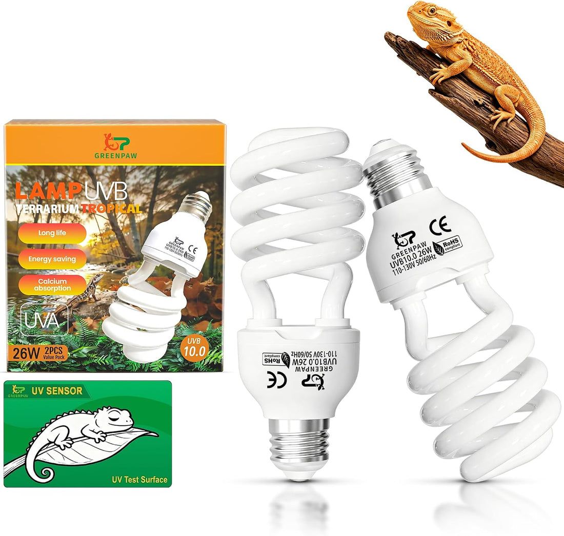 Reptile UVB Bulb 5.0 15W, Compact Fluorescent Light E26 Base, 2PCS