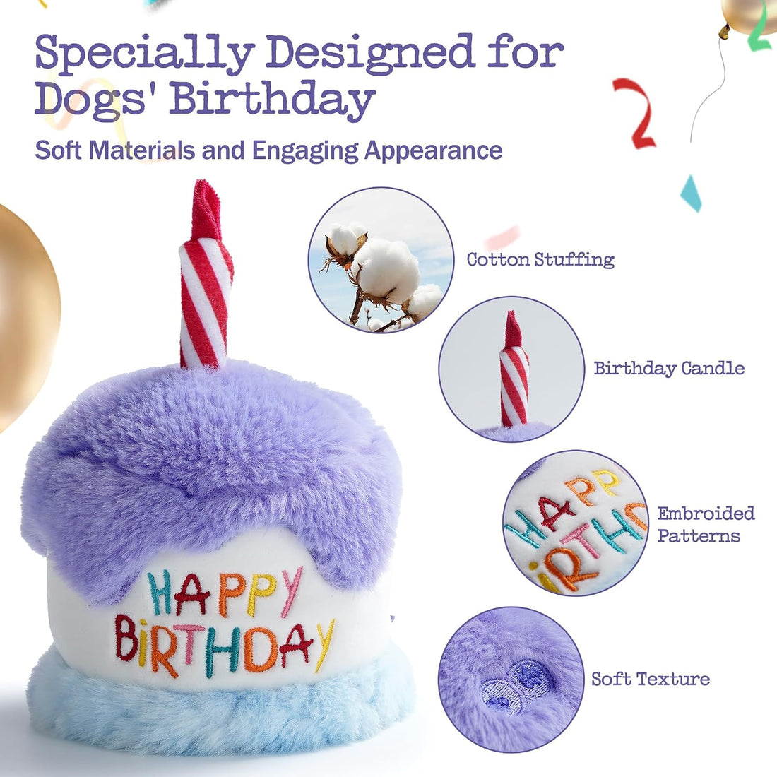 Fuzzwoof Dog Happy Birthday Cake Toy with Crinkle