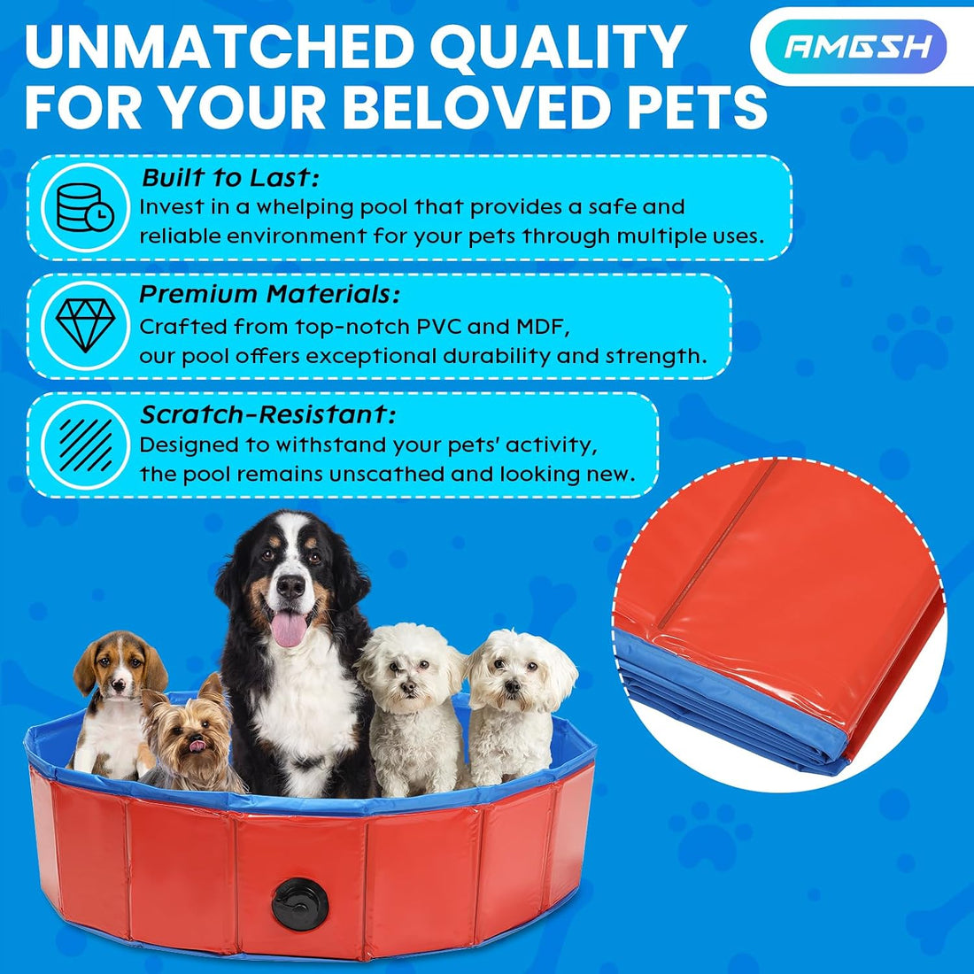 Large Foldable Dog Swimming Pool Pool, Whelping Box, 47.2" x 11.8"
