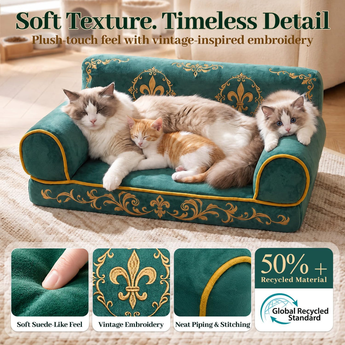 Indoor Cat Couch Bed, Soft Supportive Pet Sofa, 24in