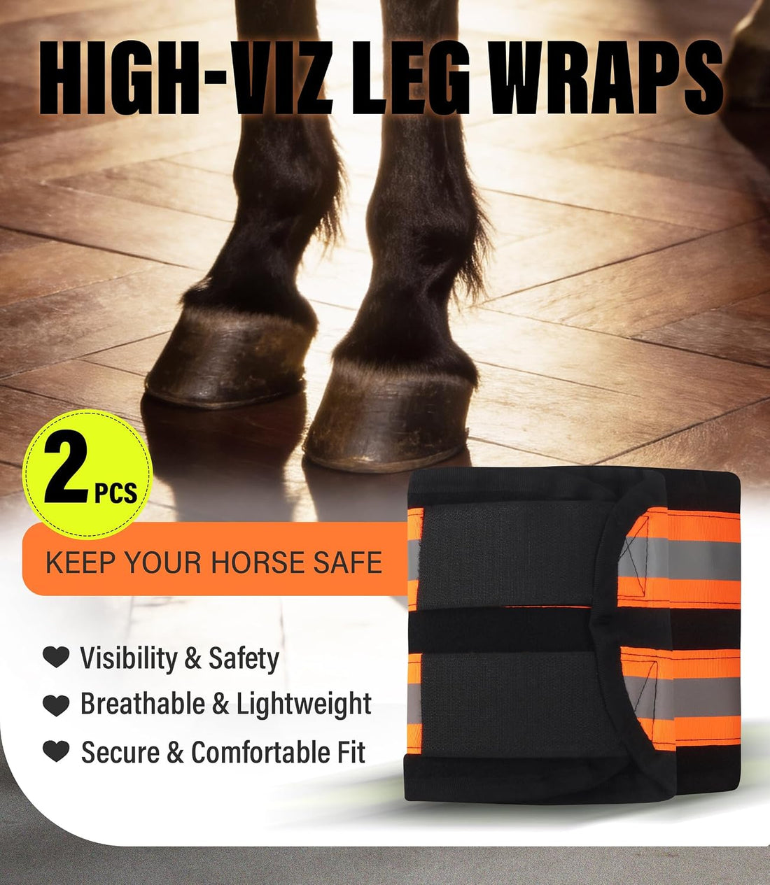 2/Pack Horse High Visibility Leg Gear, Horse Leg Wraps Add Safety