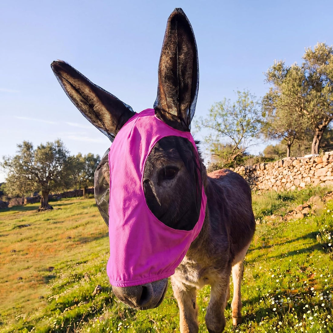 Donkey Fly Mask, Breathable Mesh Eye Covers, Blue, Small, 1 Pcs