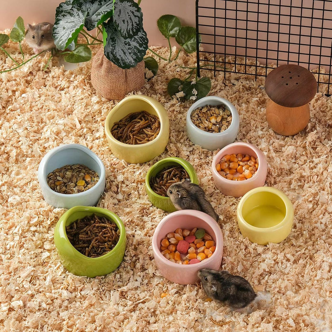 VanEnjoy 2 Pack Small Hamster Food Bowl Ceramic Guinea Pig Food Dish