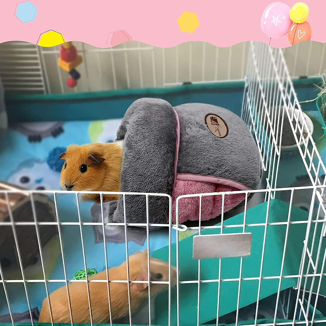 YUEPET Guinea Pig Bed, Warm Fleece Slipper-Shaped Cuddle Cave, Grey