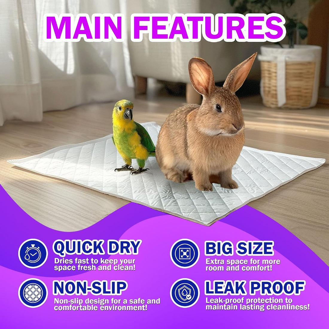 HA SHI Absorbent Bird Cage Liner - 27.9 x 16.1 Inches, 50 Pads