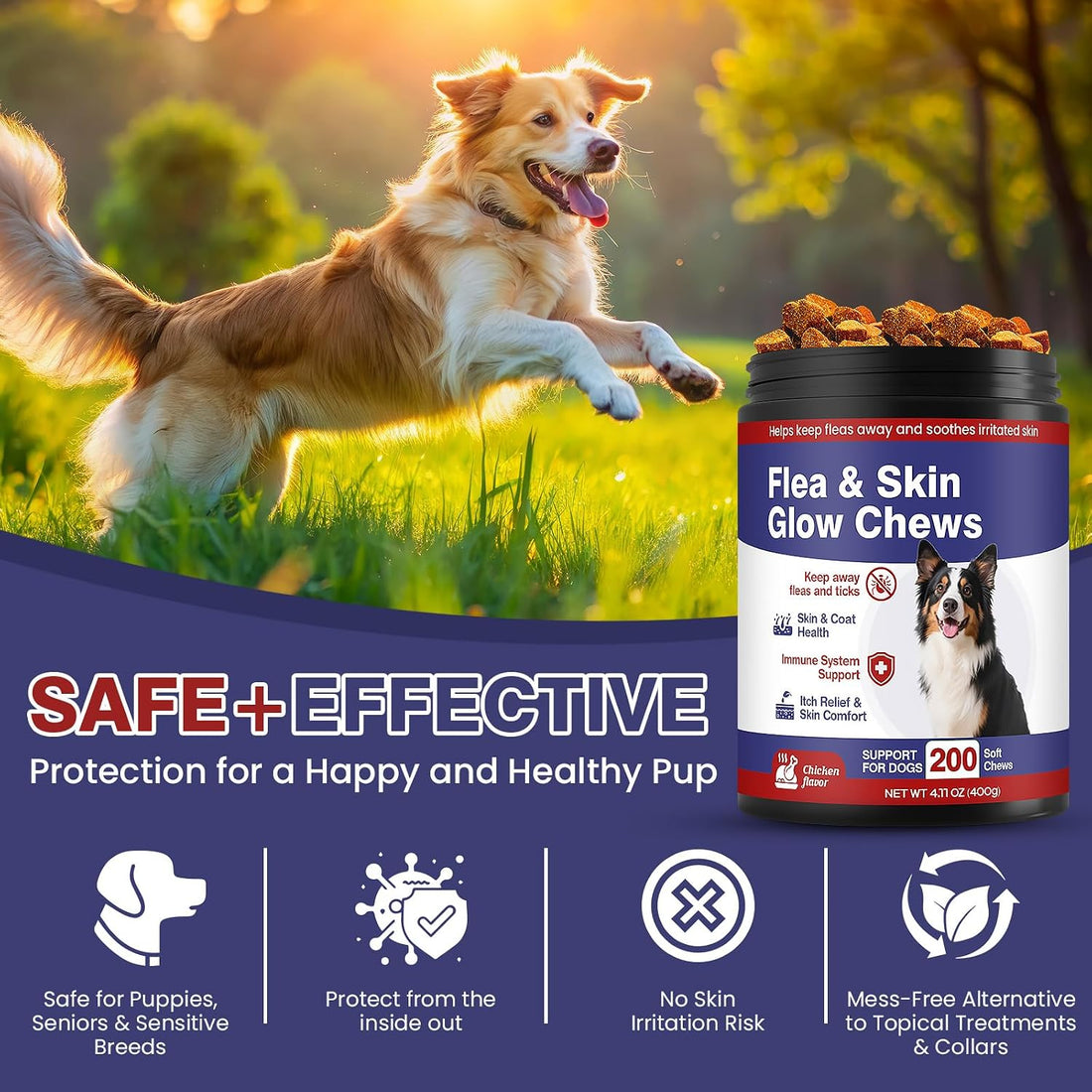 Dog Flea and Tick Support Chewable 200 Chews Natural Soft Chew
