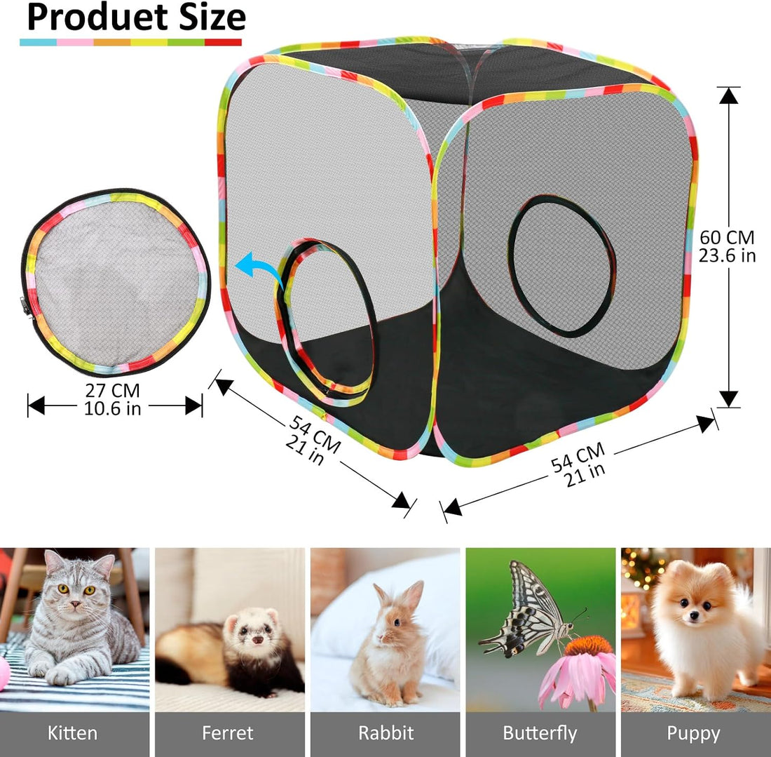 Cat Enclosure, Pop Up Cat Rolling Tent Cube for Outdoor and Indoor
