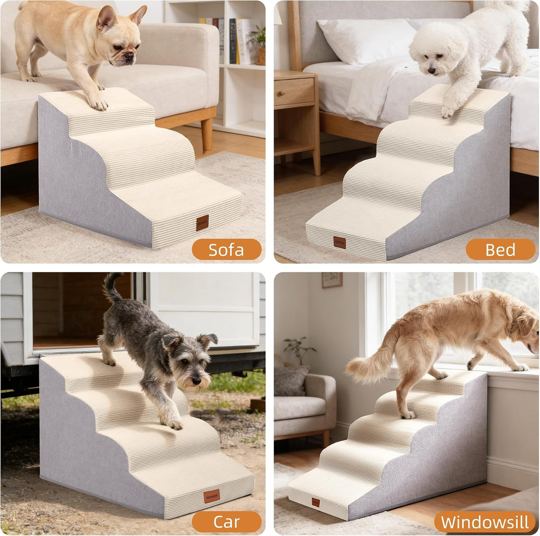 Dog Stairs for Small Dogs,15.7" H,3-Step Curved Pet Ramp for Bed