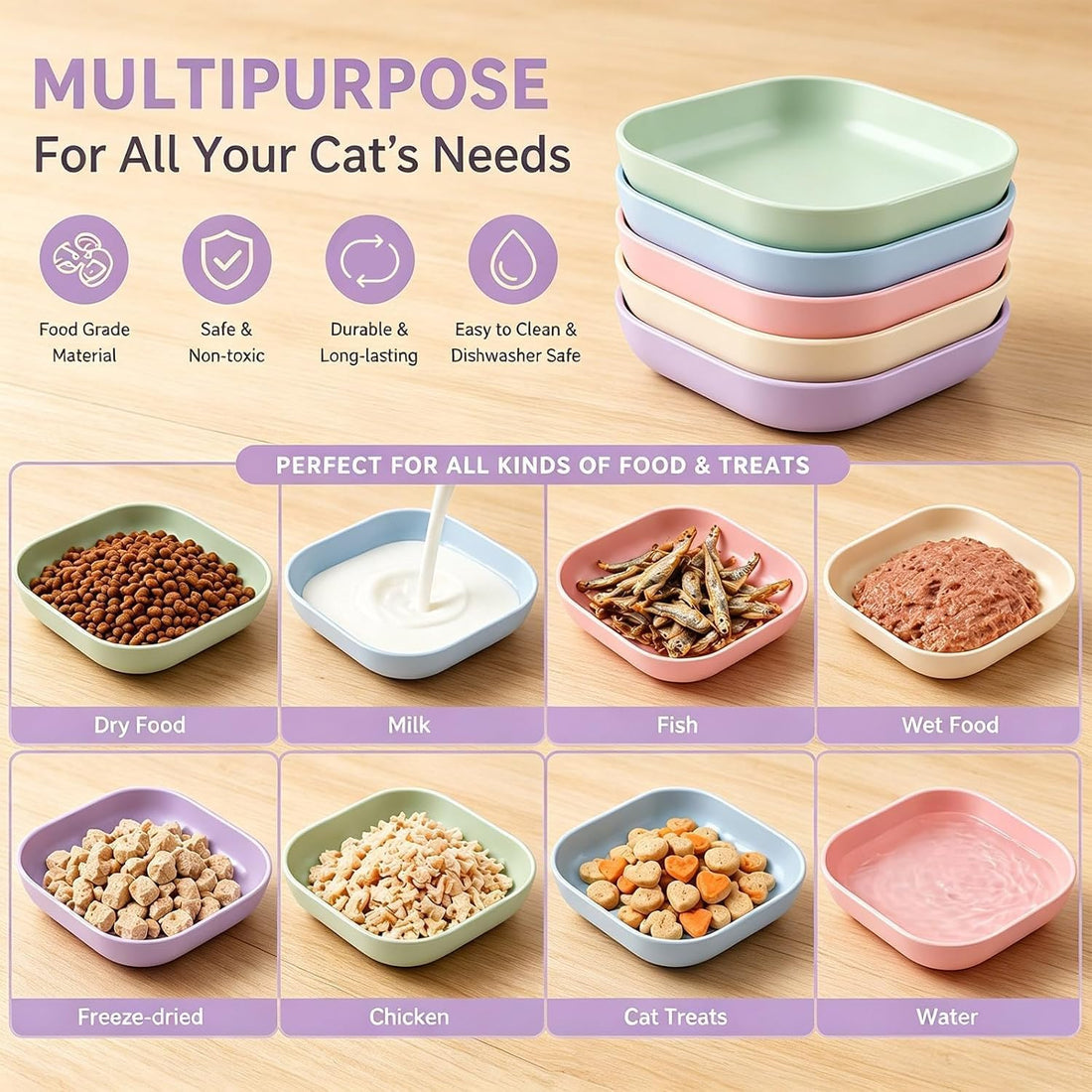 Cat Bowls Whisker Friendly Kitten Food and Water Plate, 10 Pack