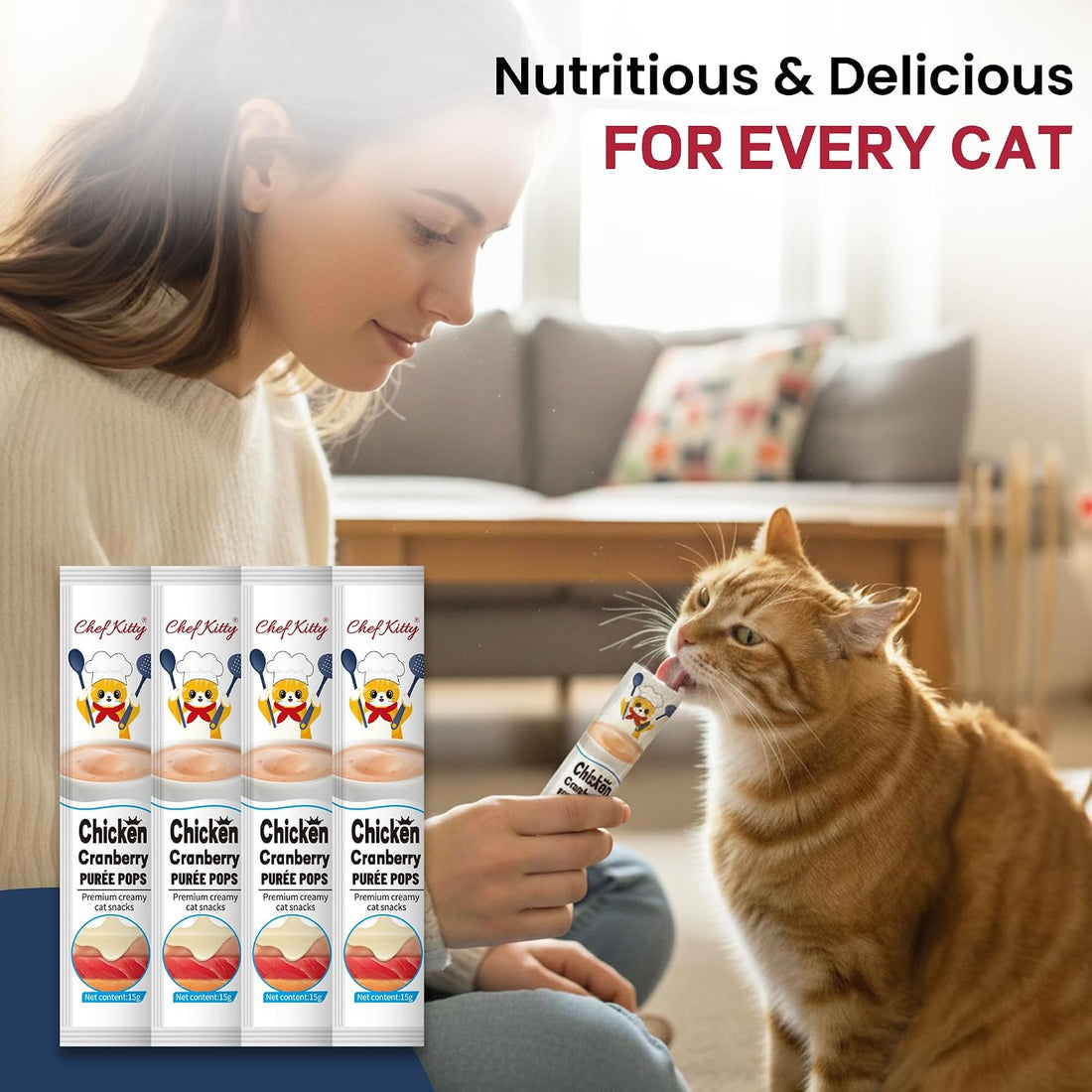 Lickable Cat Treats, Chicken & Cranberry Puree Topper, 10 Tubes