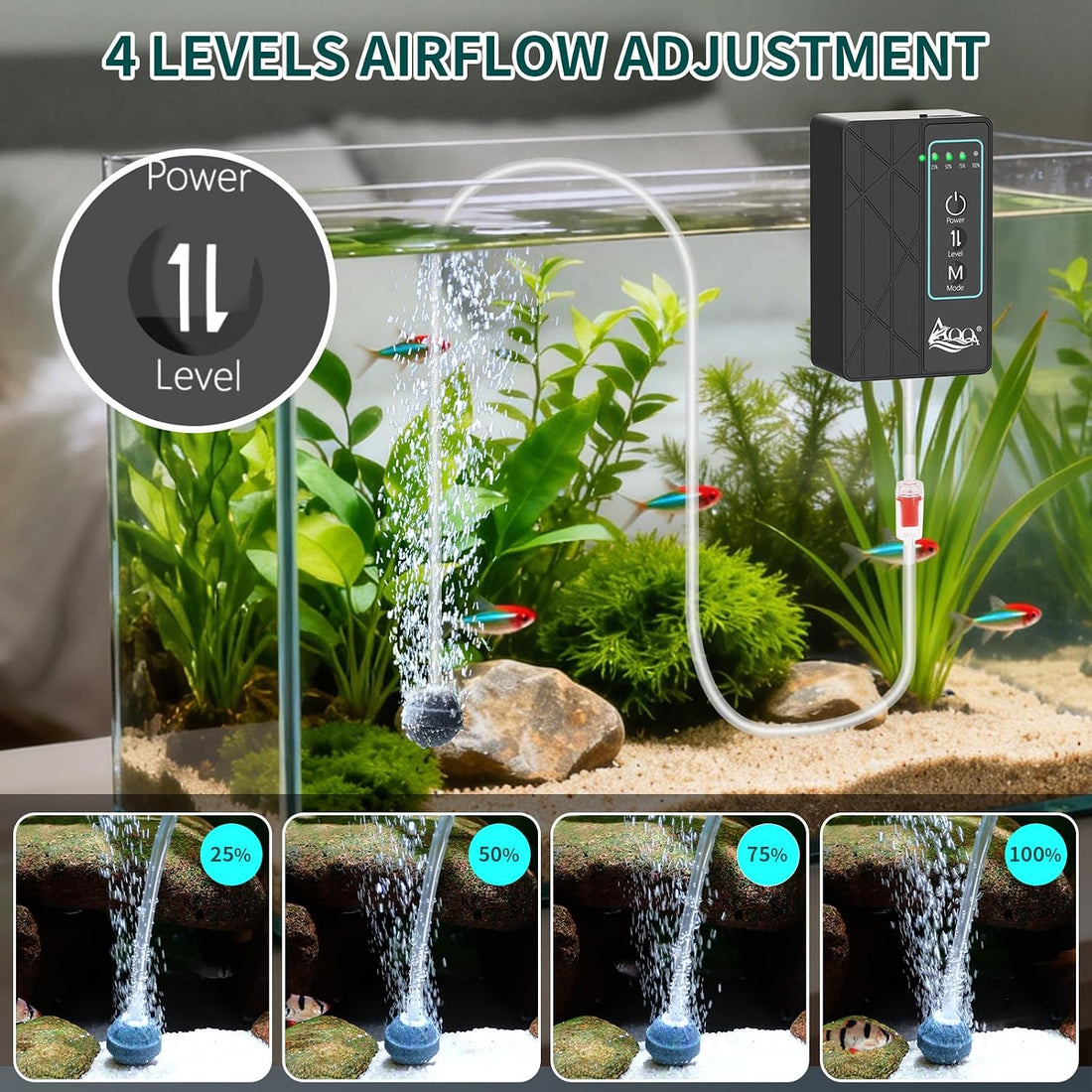 AQQA 30GPH USB Rechargeable Aquarium Air Pump